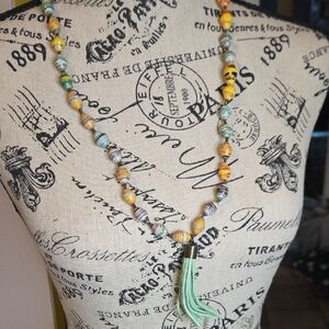 Colorful Beaded 14" Necklace with Tassel